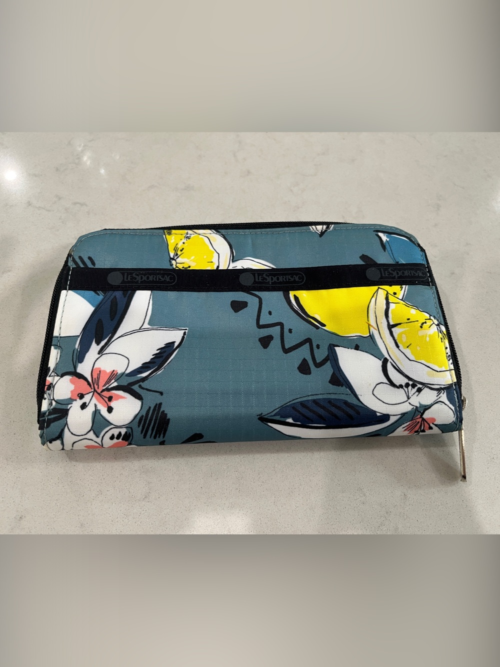 LeSportsac Teal Floral and Yellow Lemon Lily Wallet